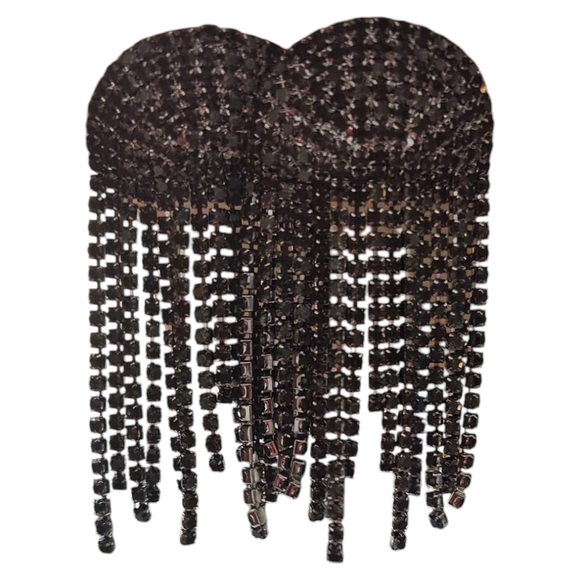 Sparkling Silver/Black Rhinestone Fringe Earrings - Picture 2 of 3